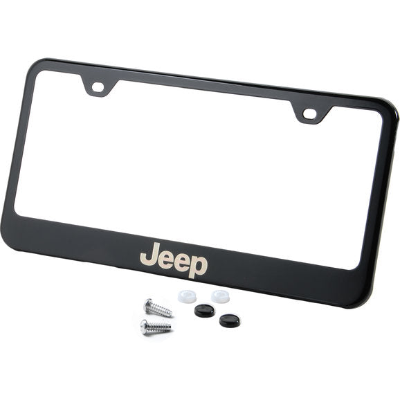 Load image into Gallery viewer, Automotive Gold Premiere Collection Etched Jeep Logo License Plate Frame
