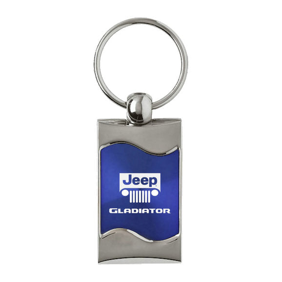 Load image into Gallery viewer, Automotive Gold Jeep Logo Gladiator Rectangle Wave Keychain
