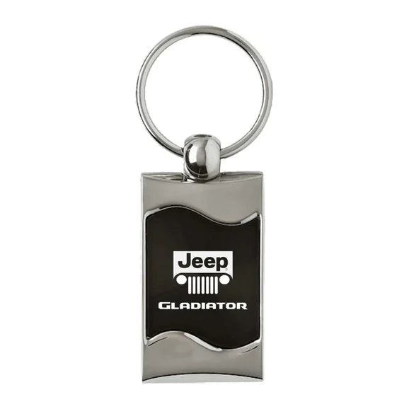 Load image into Gallery viewer, Automotive Gold Jeep Logo Gladiator Rectangle Wave Keychain
