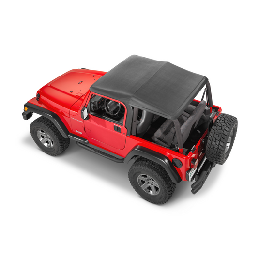 QuadraTop Adventure Top Fastback Conversion Soft Top in Black Denim for 97-06 Jeep Wrangler TJ