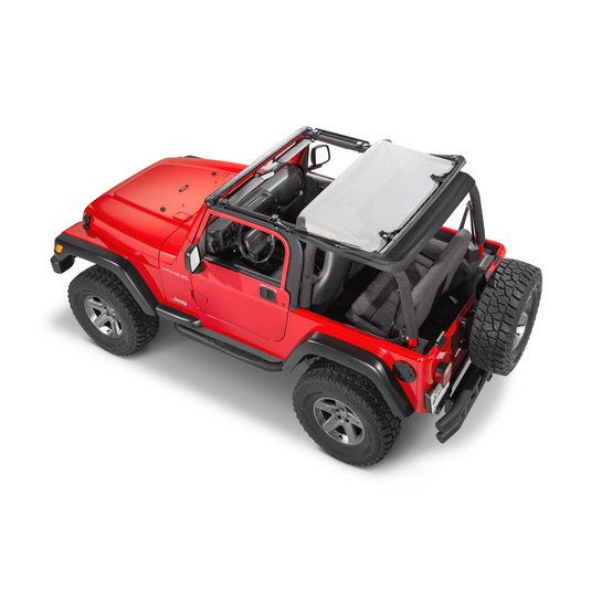 QuadraTop Adventure Top Fastback Conversion Soft Top in Black Denim for 97-06 Jeep Wrangler TJ