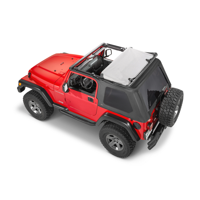 Load image into Gallery viewer, QuadraTop Adventure Top Fastback Conversion Soft Top in Black Denim for 97-06 Jeep Wrangler TJ
