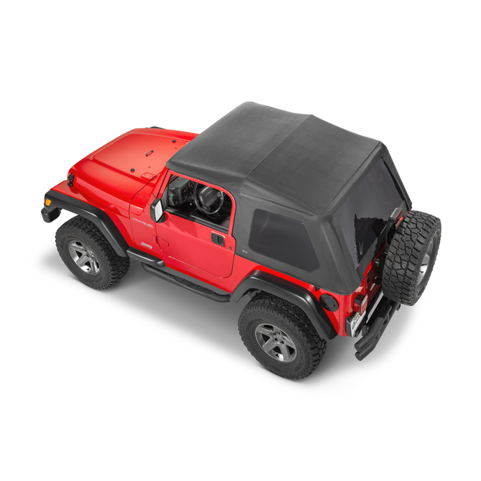 QuadraTop Adventure Top Fastback Conversion Soft Top in Black Denim for 97-06 Jeep Wrangler TJ