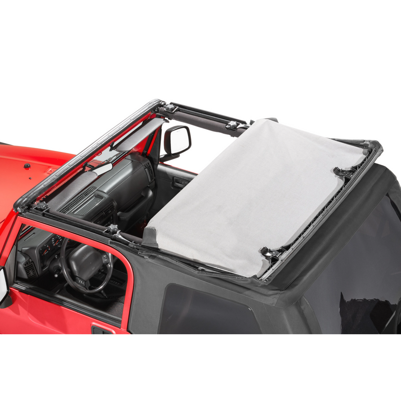 Load image into Gallery viewer, QuadraTop Adventure Top Fastback Conversion Soft Top in Black Denim for 97-06 Jeep Wrangler TJ
