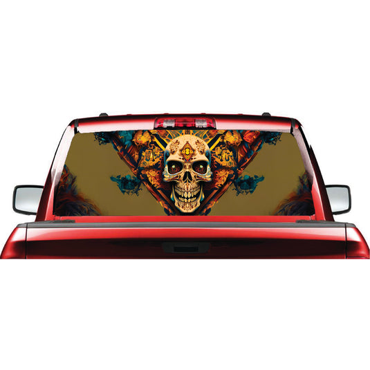 Yellow Skull Back Window Perforated Vinyl Decal