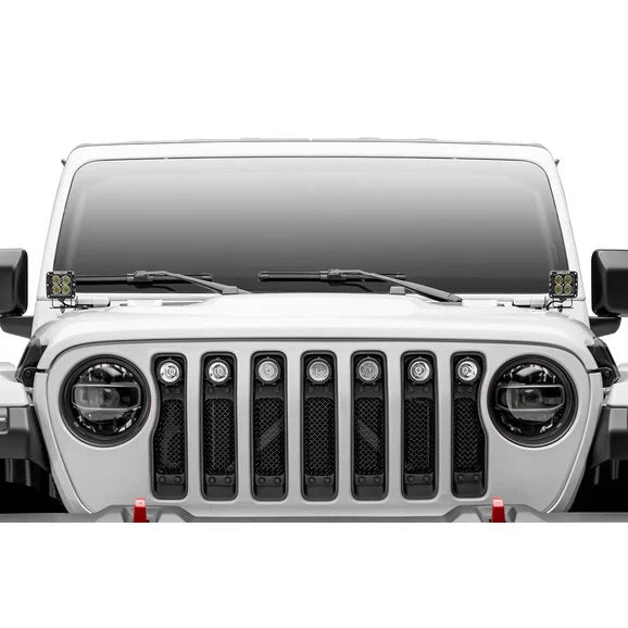 Load image into Gallery viewer, T-Rex 6314931-BR Stealth Torch Series Black Mesh Grille with Black Studs and (7) 2&quot; Round LED Lights for 18-23 Jeep Wrangler JL
