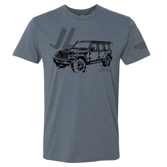 Jeep Merchandise Mens LDD Series Jeep Wrangler JL Short Sleeved T-Shirt in Indigo