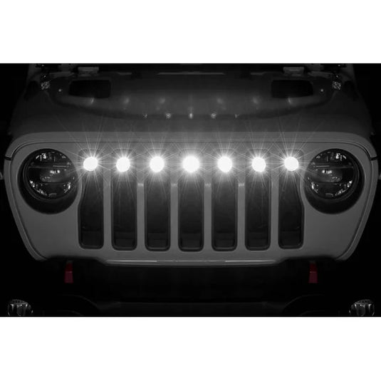 T-Rex 6314941 Torch Series Black Mesh Grille with No Studs and (7) 2" Round LED Lights for 18-20 Jeep Wrangler JL