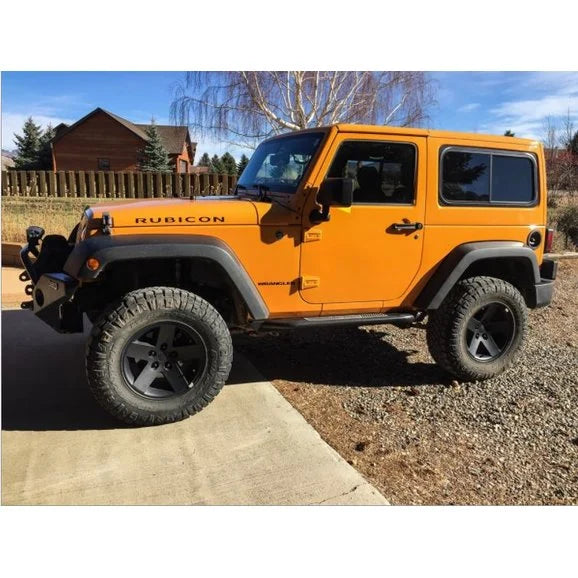 Load image into Gallery viewer, Rock Hard 4X4 RH-6018 Patriot Series Tube Slider Rocker Guards with Flat Step &amp; Black Logo Plates for 07-18 Jeep Wrangler JK 2 Door
