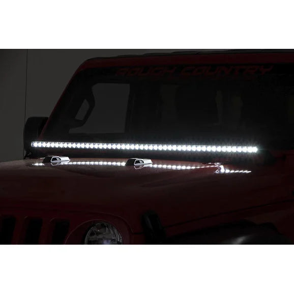 Load image into Gallery viewer, Rough Country 50in LED Light Bar with Cowl Mount Kit for 18-24 Jeep Wrangler JL &amp; Gladiator JT
