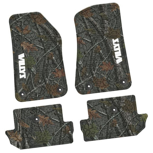 FlexTread Tire Tread/Scorched Earth Scene Front & Rear Floor Liners with WILLYS Logo for 18-23 Jeep Wrangler JL