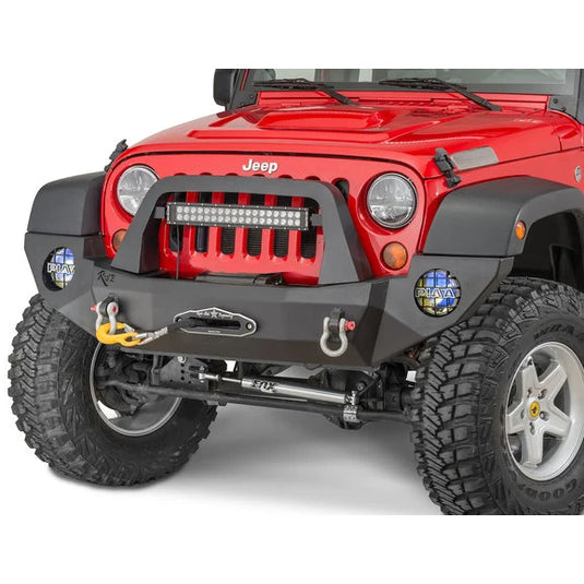 Rock Slide Engineering Rigid Series Front Bumper with Bull Bar & Winch Mount in Textured Black for 07-18 Jeep Wrangler JK