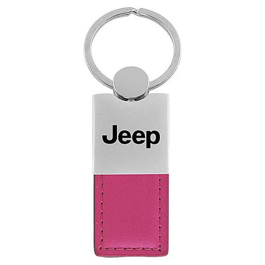 Automotive Gold Jeep Logo Leather Duo Keychain