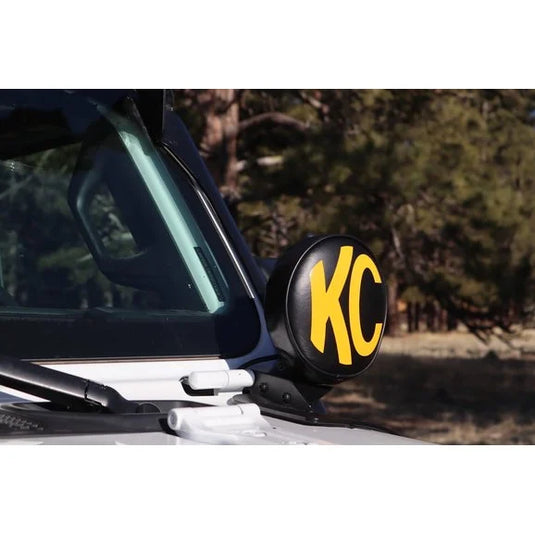 KC HiLiTES 5102 6" Vinyl Covers in Black with Yellow KC Logo