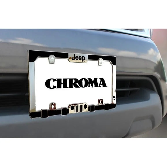 Load image into Gallery viewer, Chroma Graphics 42517 Jeep Grille &amp; Bumper License Plate Frame in Chrome Finish
