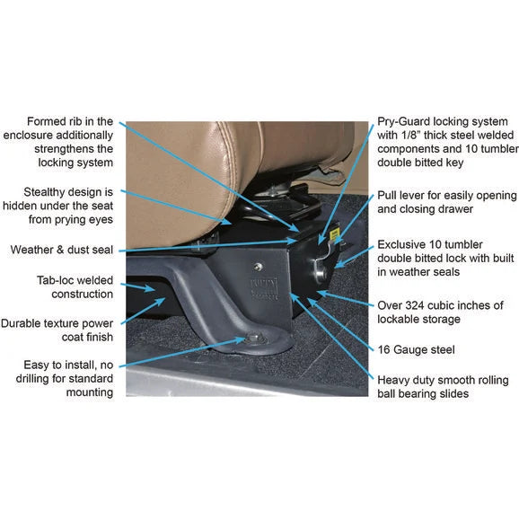 Load image into Gallery viewer, Tuffy Security Products Passenger Side Conceal Carry Underseat Security Drawer for 07-18 Jeep Wrangler Unlimited JK and 07-10 Wrangler 2 door JK
