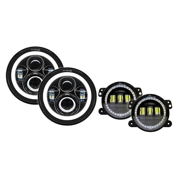 Load image into Gallery viewer, Quake LED QTE968 Headlights &amp; Fog Lights with White DRL Halo &amp; Amber Turn Signals for 07-18 Jeep Wrangler JK
