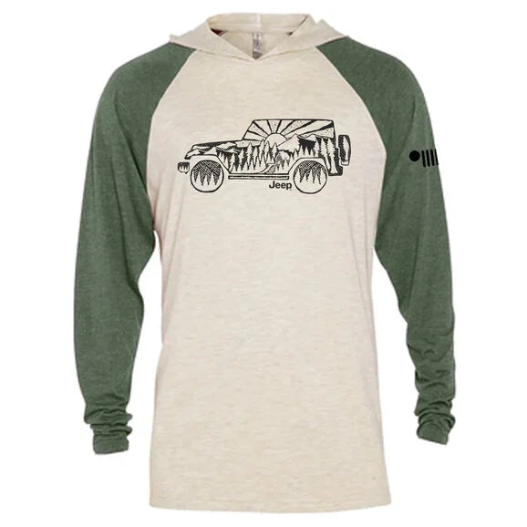 Jeep Merchandise Mens Jeep Atomic Side Long Sleeve Hooded T-Shirt in Moss Green / Natural