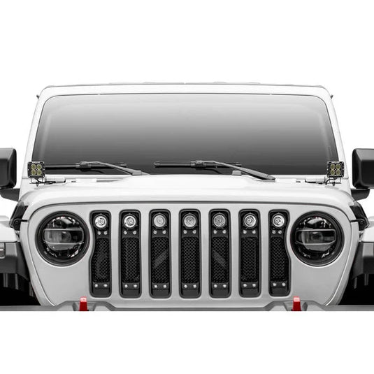 T-Rex 6314931 Torch Series Black Mesh Grille with Chrome Studs and (7) 2" Round LED Lights for 18-20 Jeep Wrangler JL