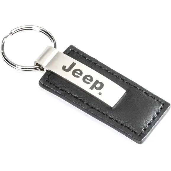 Load image into Gallery viewer, Automotive Gold KC1540JEE Black Leather Jeep Logo Keychain
