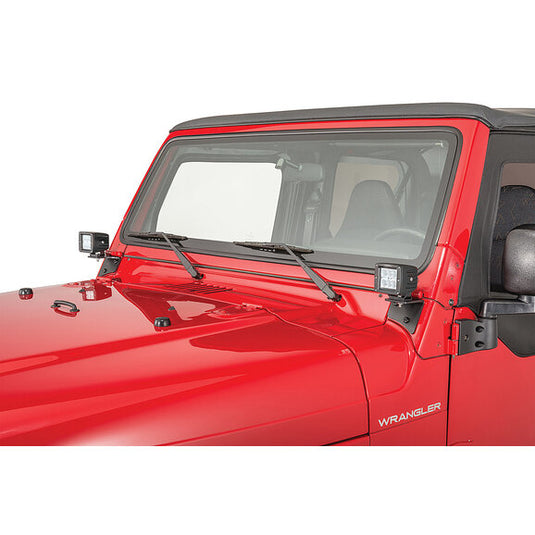 Quadratec 3" Cube LED with Wiring Harness & Windshield Mounting Brackets for 97-06 Jeep Wrangler TJ & Unlimited