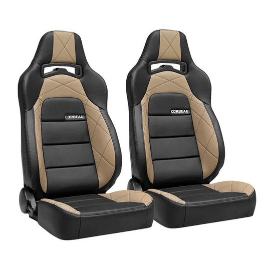 Corbeau HD Vinyl Trailcat Reclining Front Seat Pair for 76-18 Jeep CJ-7, Wrangler YJ, TJ, JK & Unlimited