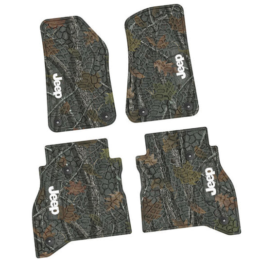 FlexTread Tire Tread/Scorched Earth Scene Front & Rear Floor Liners with JEEP Logo for 20-24 Jeep Gladiator JT