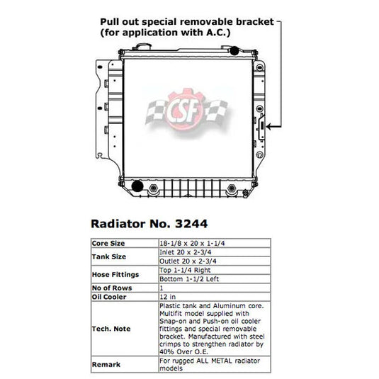 CSF 3244 OE Style Replacement Radiator for 87-06 Jeep Wrangler YJ & TJ