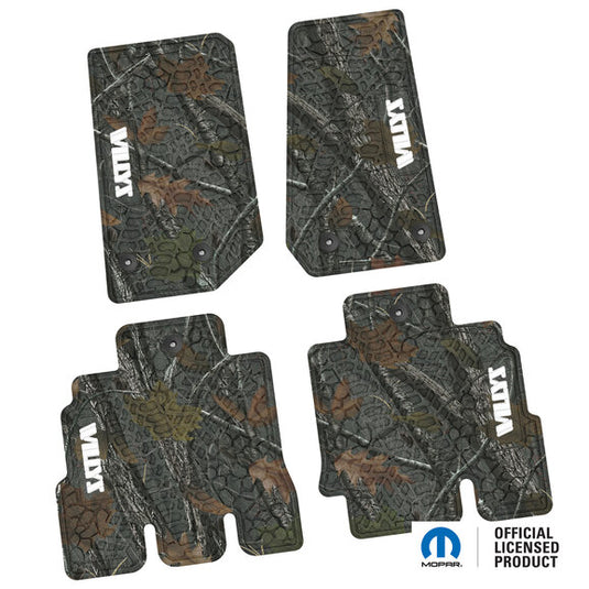 FlexTread Tire Tread/Scorched Earth Scene Front & Rear Floor Liners with WILLYS Logo for 14-18 Jeep Wrangler JK Unlimited 4-Door