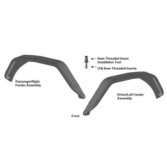 Black Horse Off Road Tubular Fender Flares for 18-24 Jeep Wrangler JL & Gladiator JT