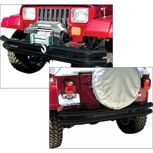 Rampage Products Rampage Front or Rear Double Tube Bumper without Hoop in Black Powder Coat for 76-06 Jeep CJ-5, CJ-7, CJ-8 Scrambler, Wrangler YJ, TJ & Unlimited