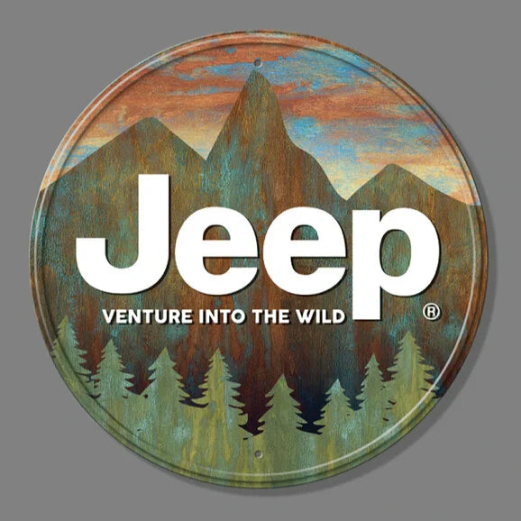 Load image into Gallery viewer, Jeep Merchandise Jeep Venture Into the Wild Metal Sign- 11.5&quot; Diameter
