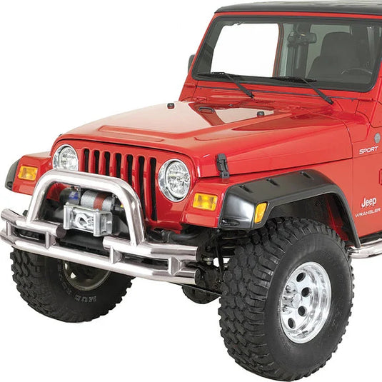 Rugged Ridge 11563.03 Double Tube Front Winch Bumper with Hoop in Stainless Steel for 76-06 Jeep CJ-5, CJ-7, CJ-8 Scrambler, Wrangler YJ, TJ & Unlimited