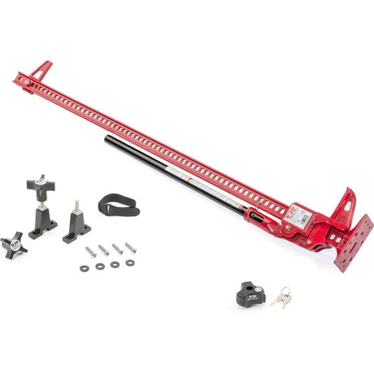 Hi-Lift Jack All-Cast Iron 60" Red Jack with Jack Hood Mount & Hood Mount Lock for 07-18 Jeep Wrangler JK