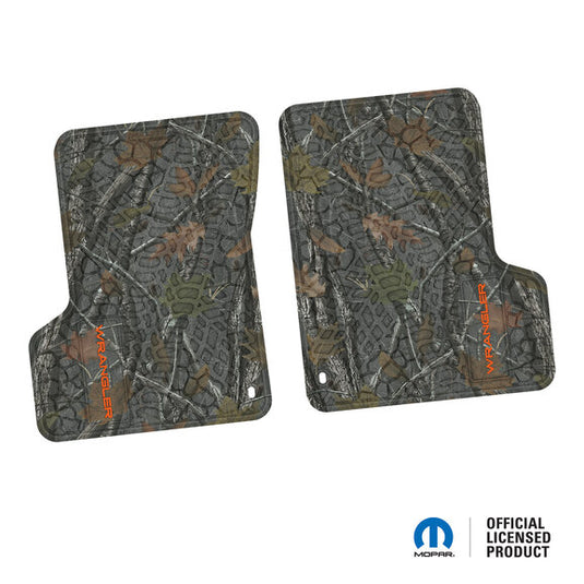 FlexTread Tire Tread/Scorched Earth Scene Front Floor Liners with WRANGLER Logo for 97-06 Jeep Wrangler TJ and LJ Unlimited