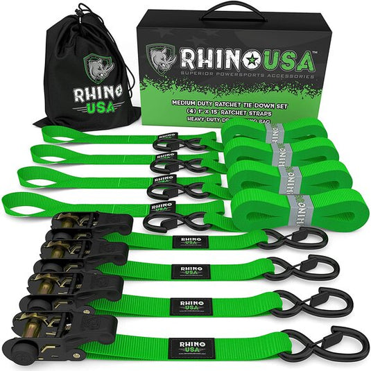 Rhino USA Medium Duty 1" x 15' Ratchet Tie-Down Set