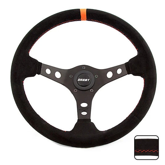 Grant Products Racing Edition Steering Wheel in Lightweight Aluminum with Ultra Suede Grip & Top Stripe