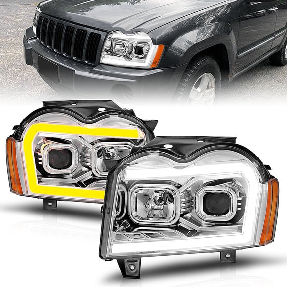 Load image into Gallery viewer, Anzo USA Projector Switchback Plank Style Headlights for 05-07 Grand Cherokee WK
