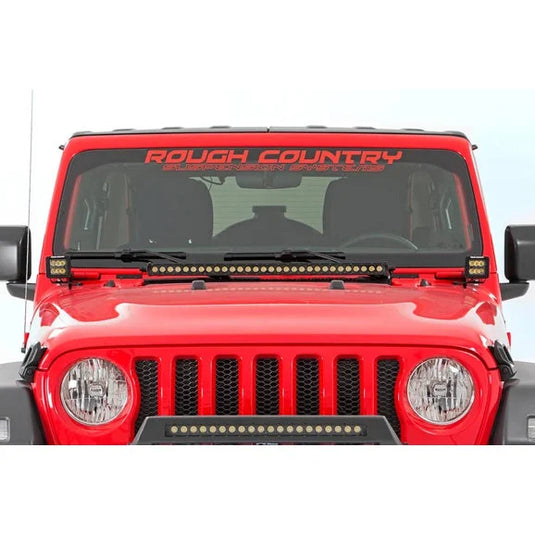 Rough Country 30in LED Light Bar with Hood Mount Kit for 18-24 Jeep Wrangler JL & Gladiator JT