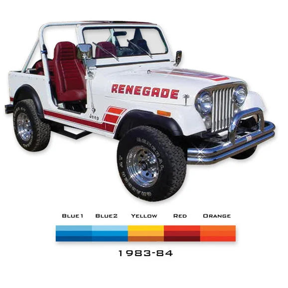 Load image into Gallery viewer, Phoenix Graphix Renegade Vinyl Hood Graphics Kit for 83-84 Jeep CJ7 Renegade
