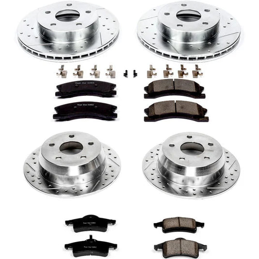 Power Stop K2150 Front & Rear Z23 Evolution Sport Performance 1-Click Brake Kit for 99-04 Jeep Grand Cherokee WJ with Akebono Calipers