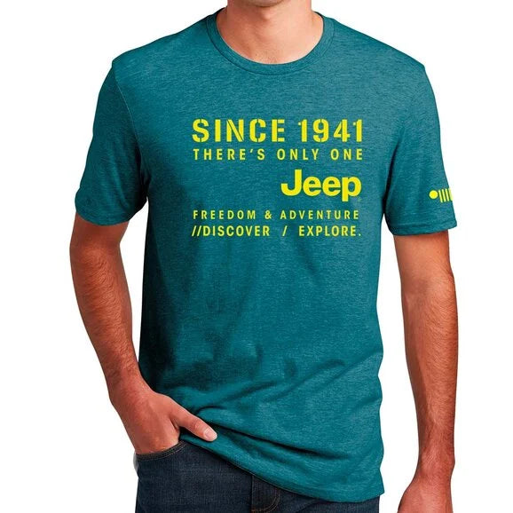 Jeep Merchandise Mens Jeep Stencil T-Shirt in Heather Deep Ocean Green