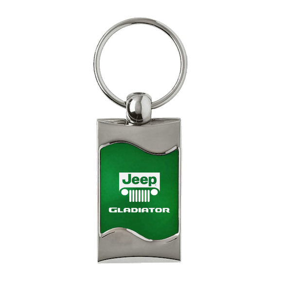 Load image into Gallery viewer, Automotive Gold Jeep Logo Gladiator Rectangle Wave Keychain
