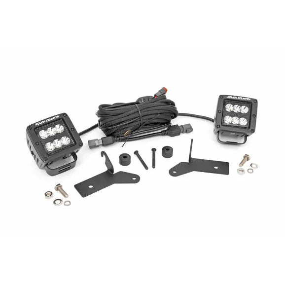 Rough Country 2in LED Cube Light Lower Windshield Kit for 18-24 Jeep Wrangler JL & Gladiator JT