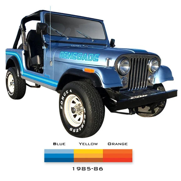 Load image into Gallery viewer, Phoenix Graphix Renegade Vinyl Hood Graphics Kit for 85-86 Jeep CJ7 Renegade
