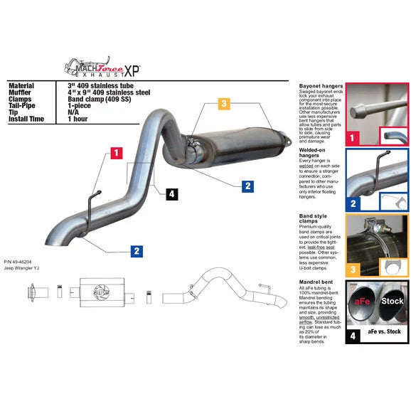 Load image into Gallery viewer, aFe Power 49-46204 Mach Force XP Hi-Tuck 3&quot; CAT Back Exhaust for 91-95 Jeep Wrangler YJ with 4.0L
