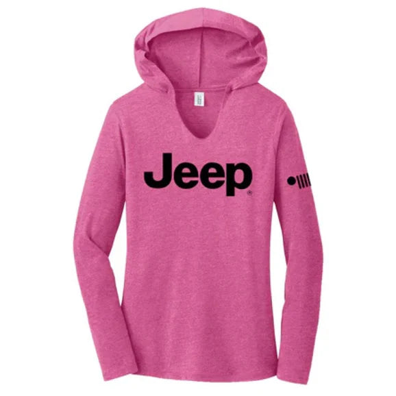 Jeep Merchandise Ladies Jeep Text Triblend Hooded Pullover in Bright Pink Heather