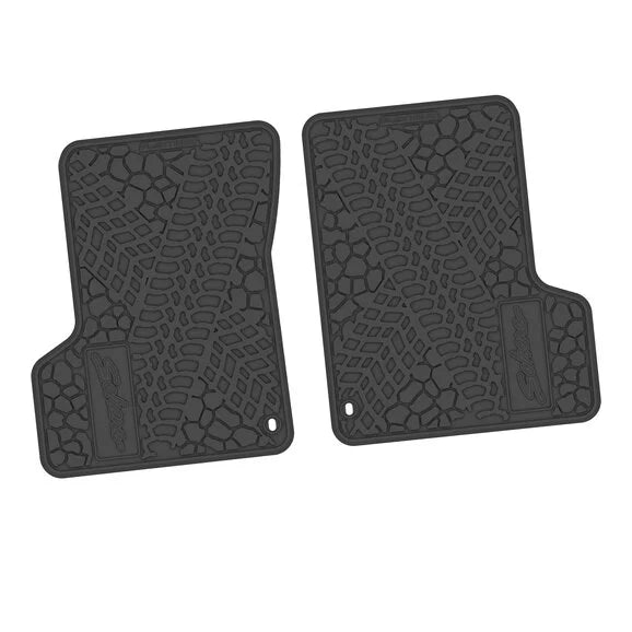 FlexTread Tire Tread/Scorched Earth Scene Front Floor Liners with SAHARA Logo for 97-06 Jeep Wrangler TJ and LJ Unlimited