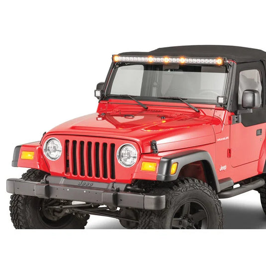 Quadratec J5 Light Bar with 3" Cube LED Kit & Fishbone Windshield Light Bar Bracket for 97-06 Jeep Wrangler TJ