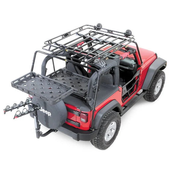 Load image into Gallery viewer, Bestop HighRock 4x4 Tailgate Rack Bracket with Universal Rack Tray for 07-18 Jeep Wrangler JK
